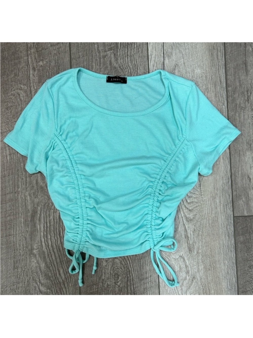J. Heart Light Teal Ruched Short Sleeve Top